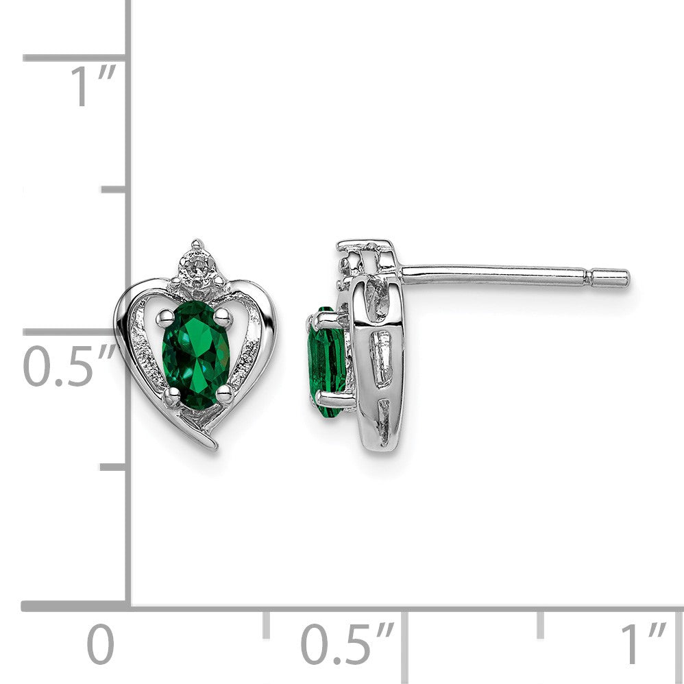 Sterling Silver Rhodium-plated Created Emerald & Diam. Earrings