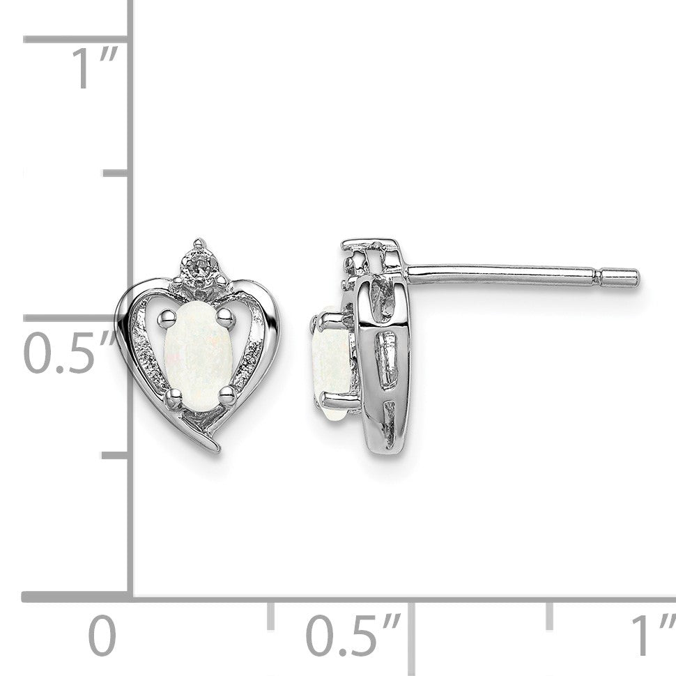 Sterling Silver Rhodium-plated Created Opal & Diam. Earrings
