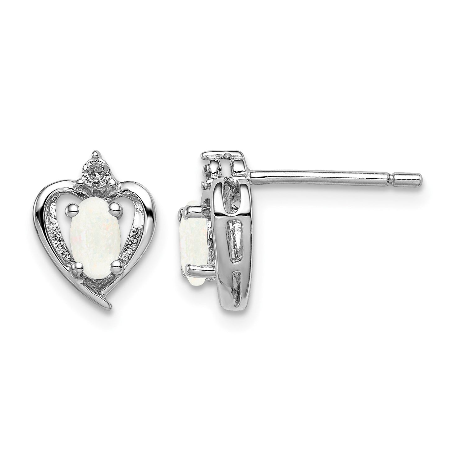 Sterling Silver Rhodium-plated Created Opal & Diam. Earrings