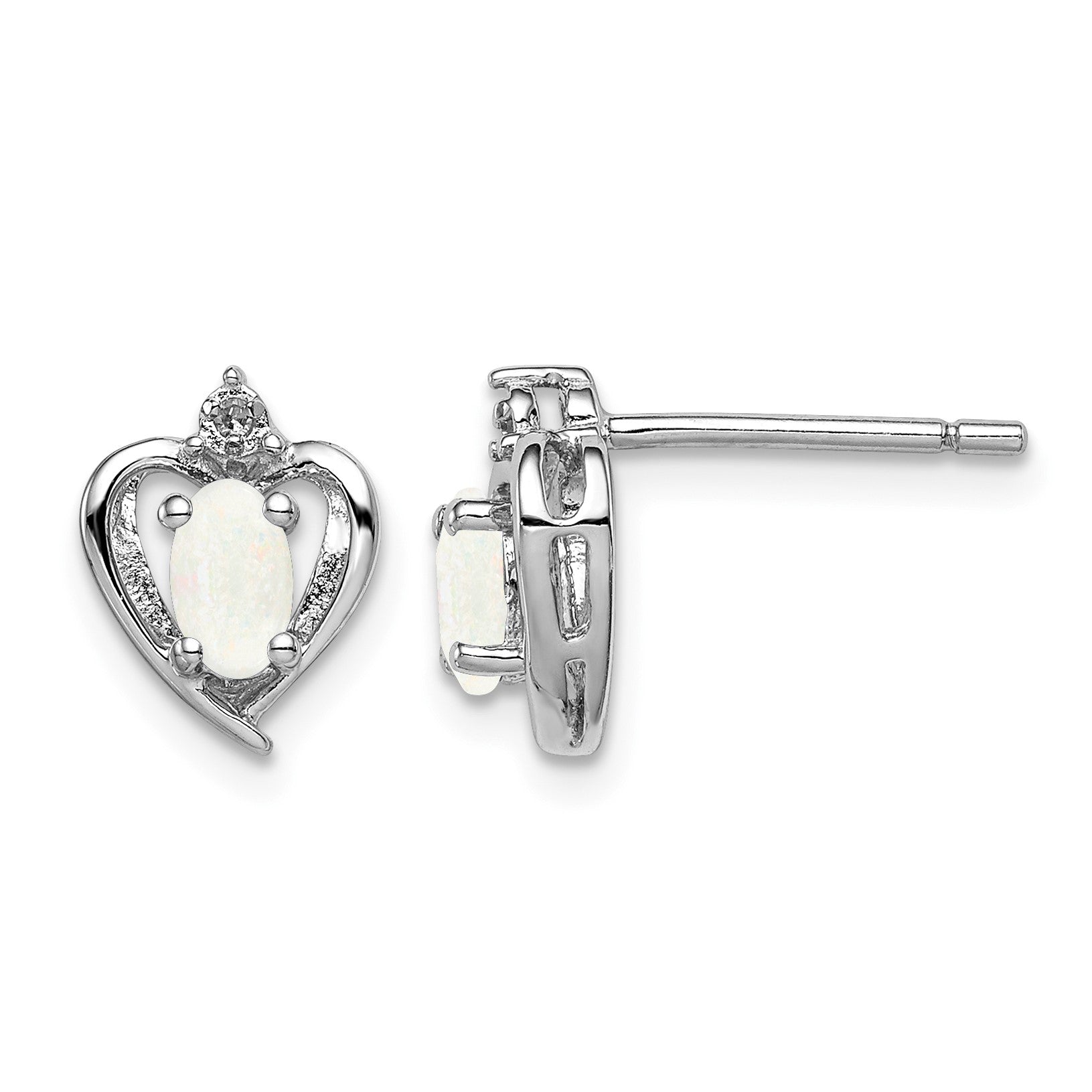 Sterling Silver Rhodium-plated Created Opal & Diam. Earrings