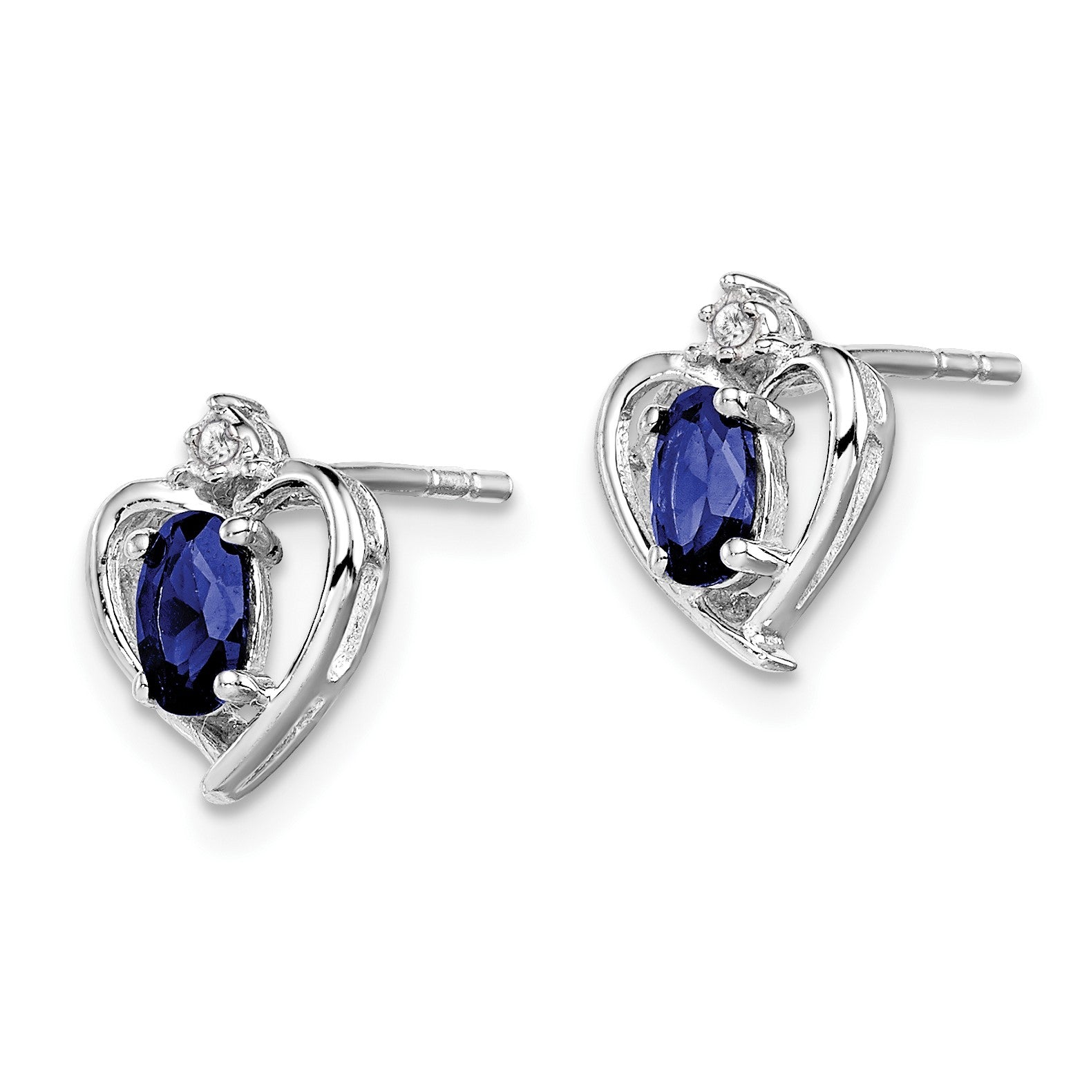 Sterling Silver Rhodium-plated Created Sapphire & Diam. Earrings