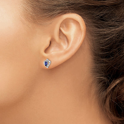 Sterling Silver Rhodium-plated Created Sapphire & Diam. Earrings