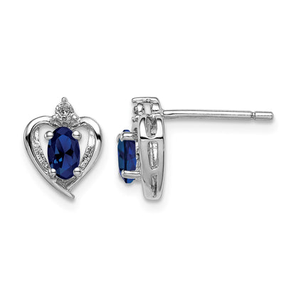 Sterling Silver Rhodium-plated Created Sapphire & Diam. Earrings