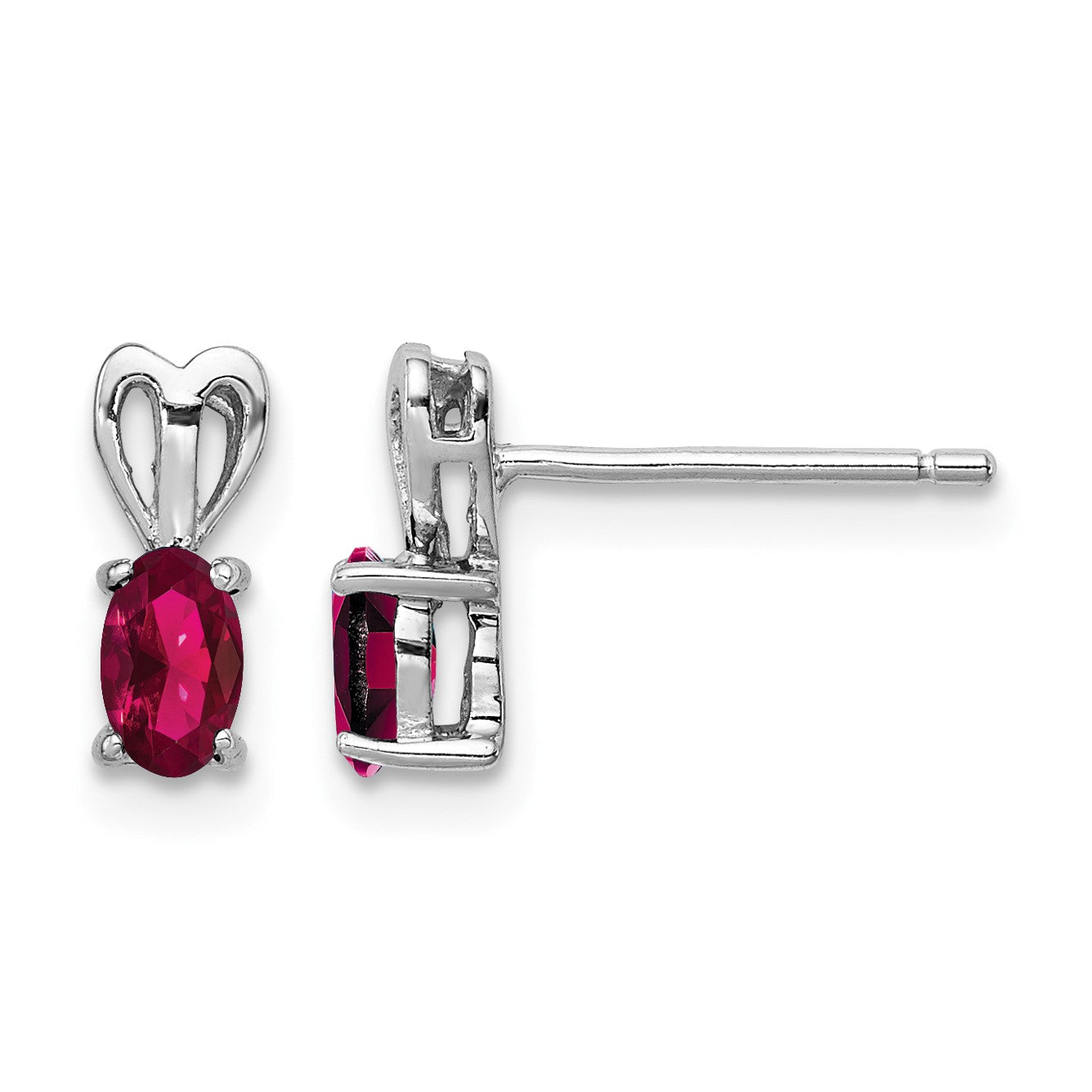 Sterling Silver Rhodium-plated Created Ruby Earrings