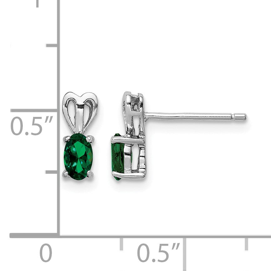 Sterling Silver Rhodium-plated Created Emerald Earrings