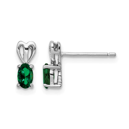 Sterling Silver Rhodium-plated Created Emerald Earrings