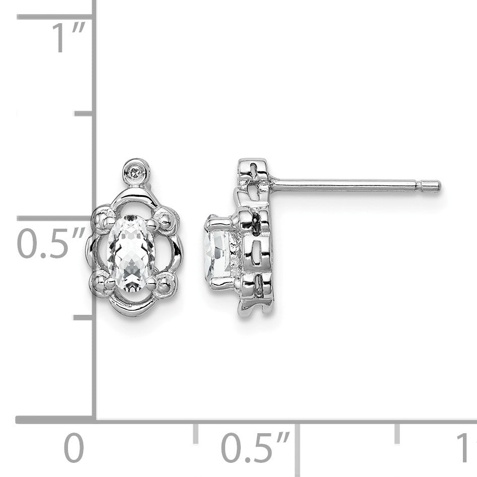 Sterling Silver Rhodium-plated White Topaz & Diam. Earrings