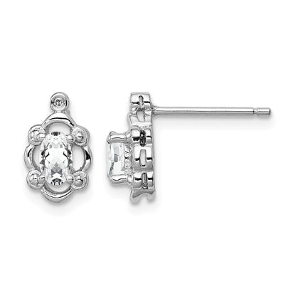 Sterling Silver Rhodium-plated White Topaz & Diam. Earrings