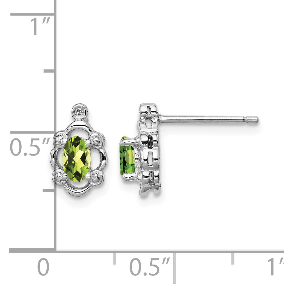 Sterling Silver Rhodium-plated Peridot & Diam. Earrings