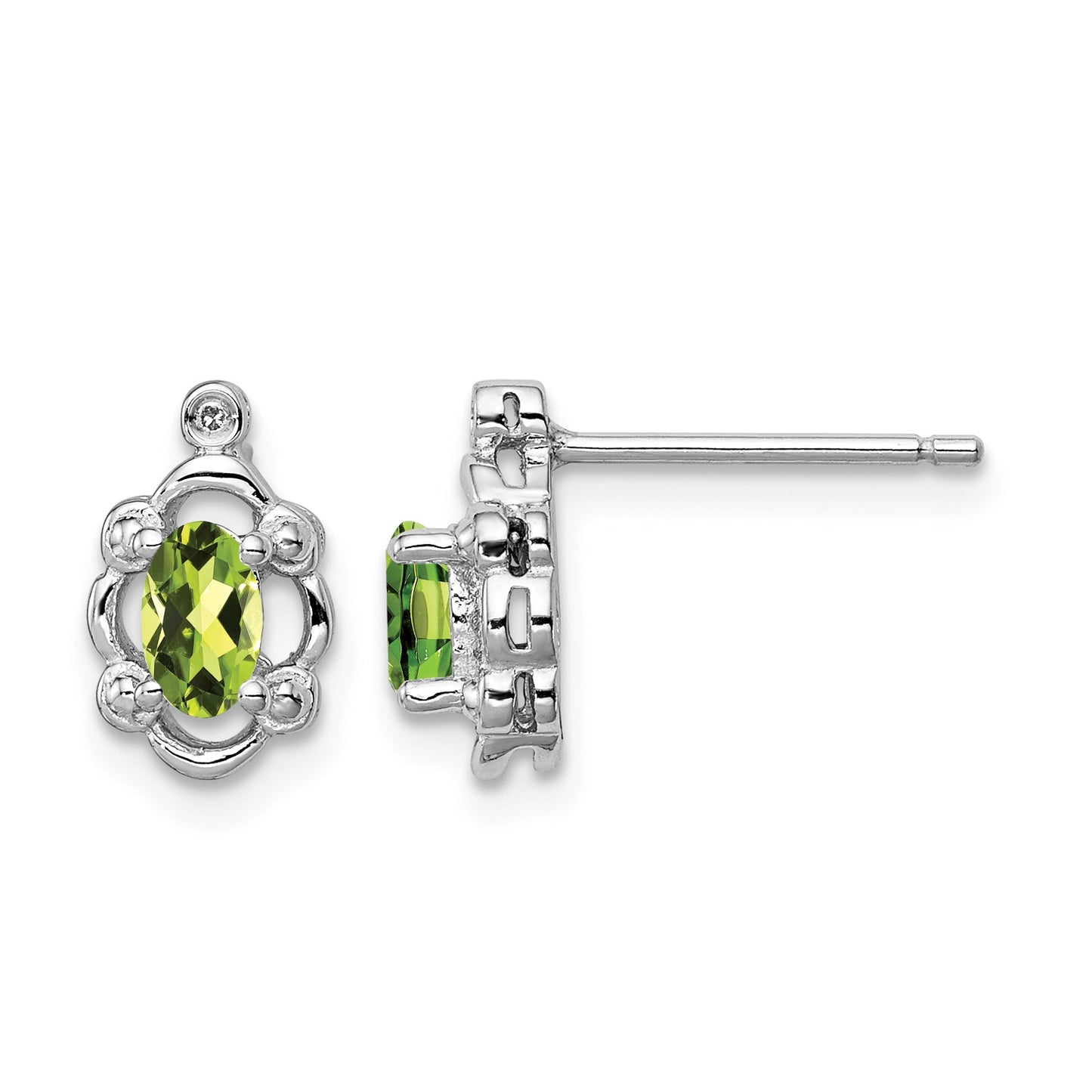Sterling Silver Rhodium-plated Peridot & Diam. Earrings