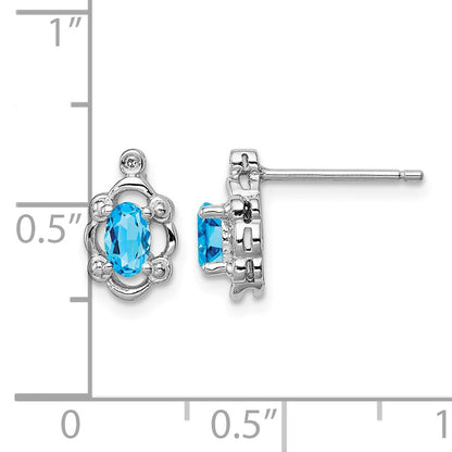 Sterling Silver Rhodium-plated Light Swiss Blue Topaz & Diam. Earrings