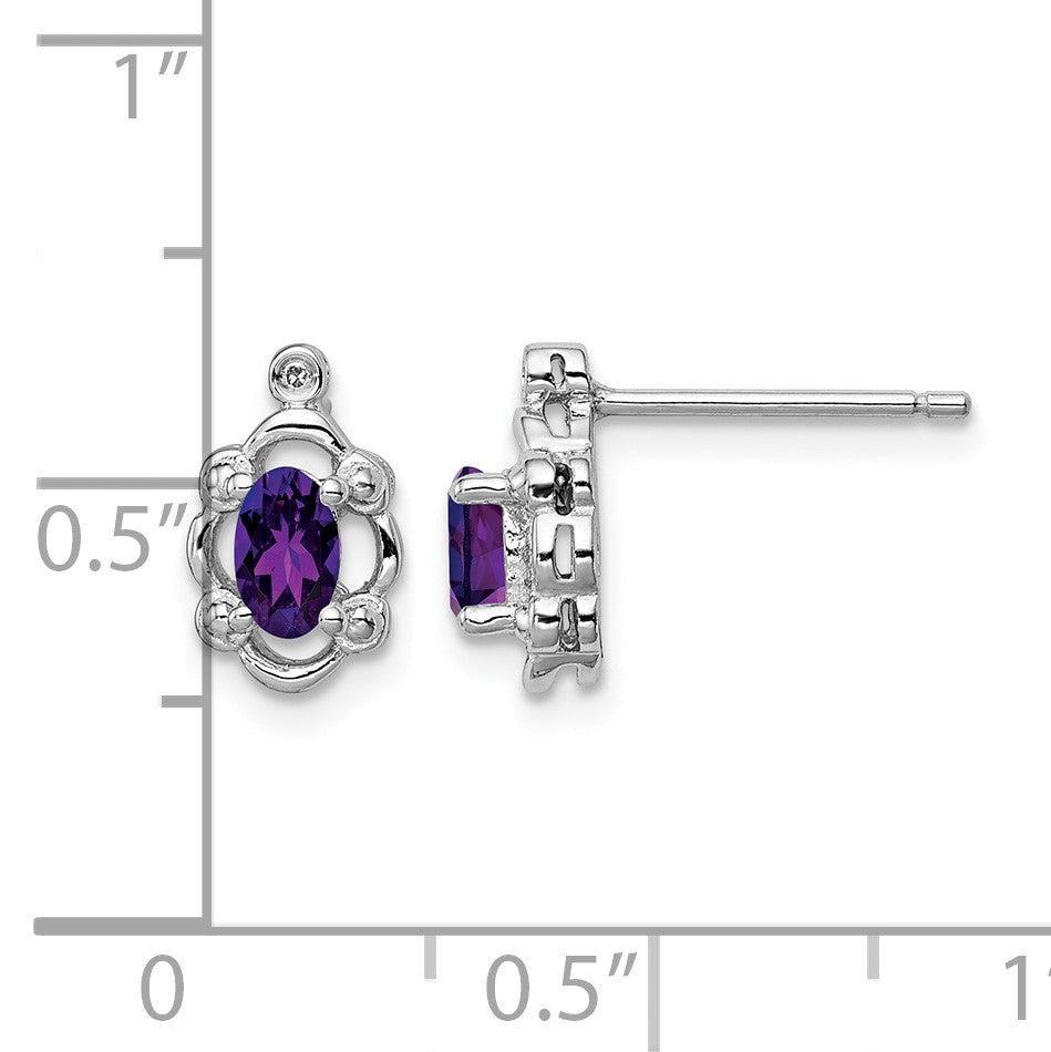 Sterling Silver Rhodium-plated Amethyst & Diam. Earrings