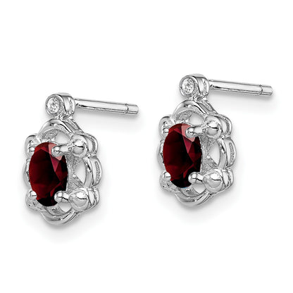 Sterling Silver Rhodium-plated Garnet & Diam. Earrings