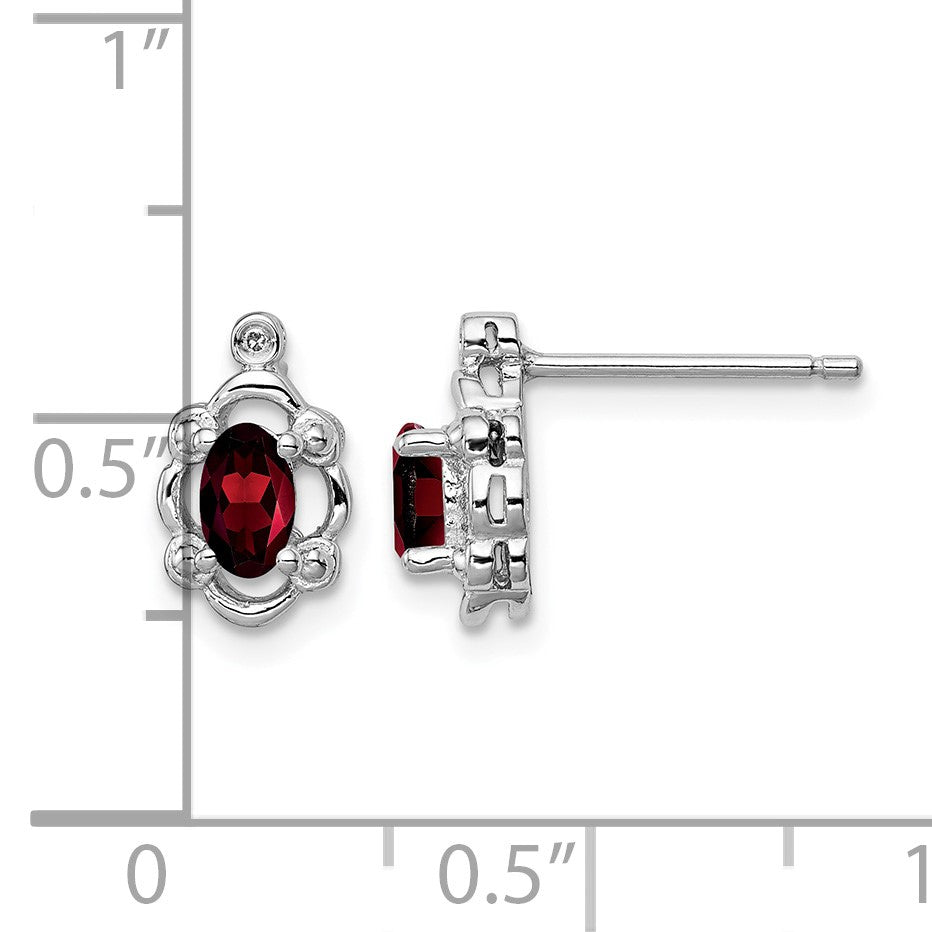 Sterling Silver Rhodium-plated Garnet & Diam. Earrings
