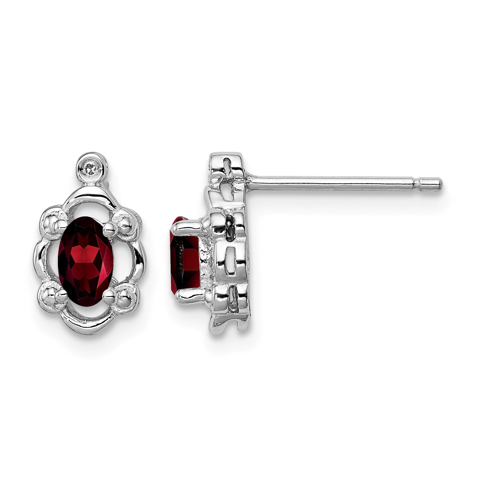 Sterling Silver Rhodium-plated Garnet & Diam. Earrings