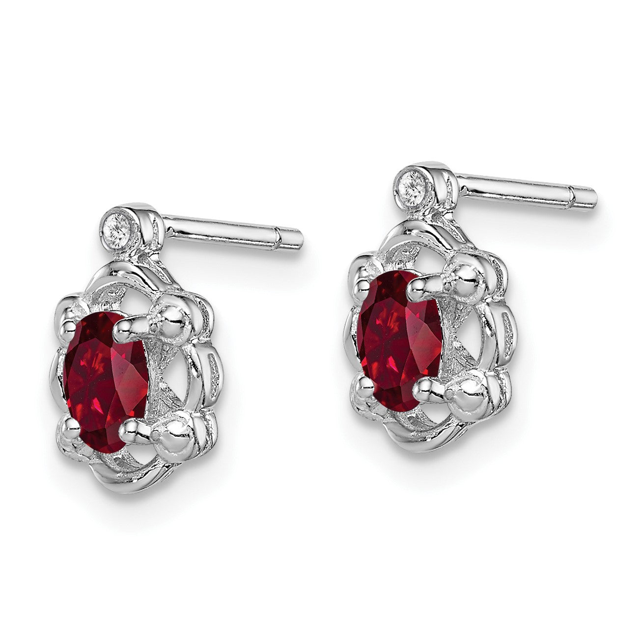 Sterling Silver Rhodium-plated Created Ruby & Diam. Earrings