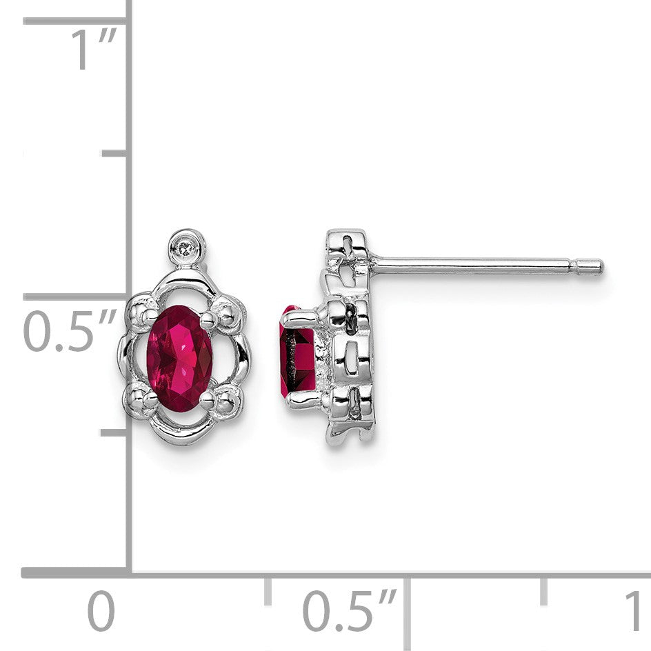 Sterling Silver Rhodium-plated Created Ruby & Diam. Earrings