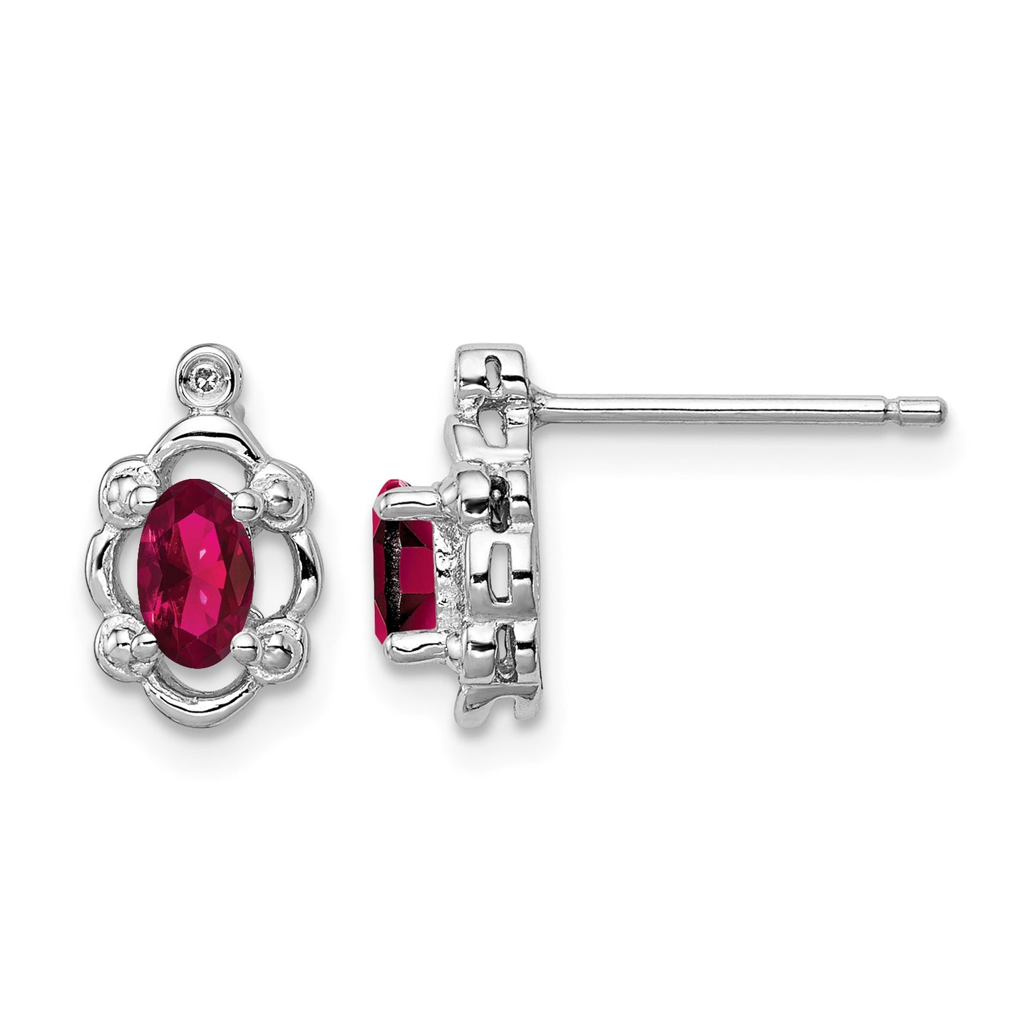 Sterling Silver Rhodium-plated Created Ruby & Diam. Earrings