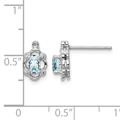 Sterling Silver Rhodium-plated Aquamarine & Diam. Earrings