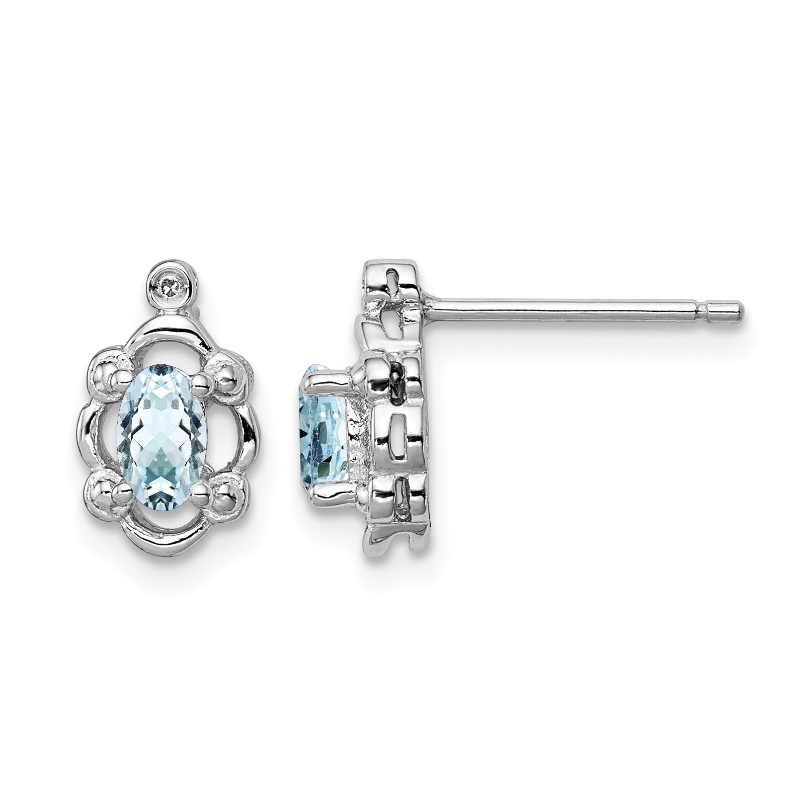Sterling Silver Rhodium-plated Aquamarine & Diam. Earrings