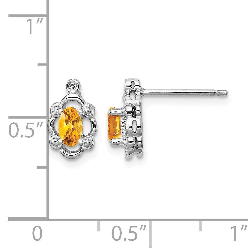 Sterling Silver Rhodium-plated Citrine & Diam. Earrings