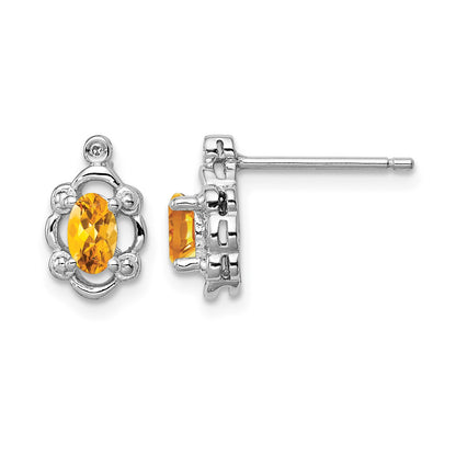 Sterling Silver Rhodium-plated Citrine & Diam. Earrings