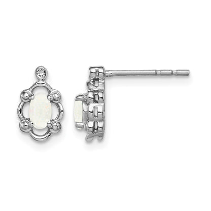 Sterling Silver Rhodium-plated Created Opal & Diam. Earrings