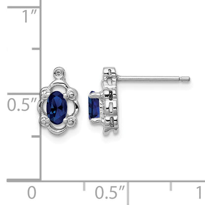 Sterling Silver Rhodium-plated Created Sapphire & Diam. Earrings