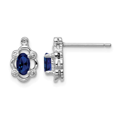 Sterling Silver Rhodium-plated Created Sapphire & Diam. Earrings