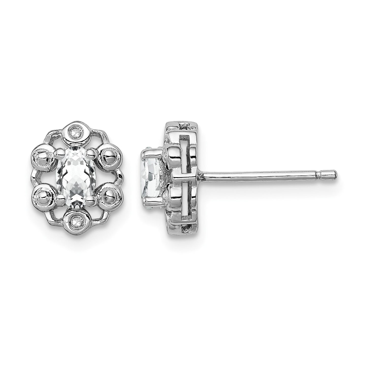 Sterling Silver Rhodium-plated White Topaz & Diam. Earrings