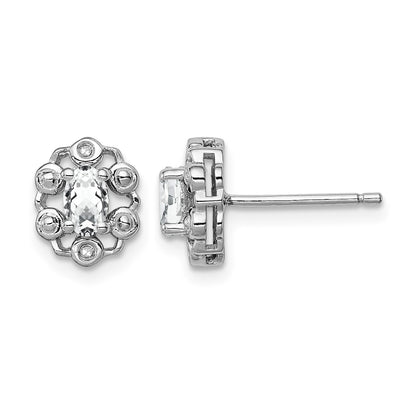 Sterling Silver Rhodium-plated White Topaz & Diam. Earrings