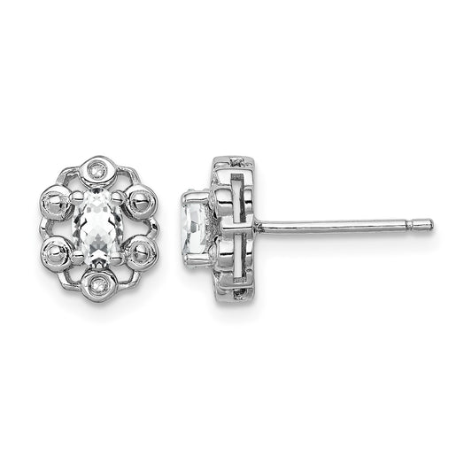 Sterling Silver Rhodium-plated White Topaz & Diam. Earrings