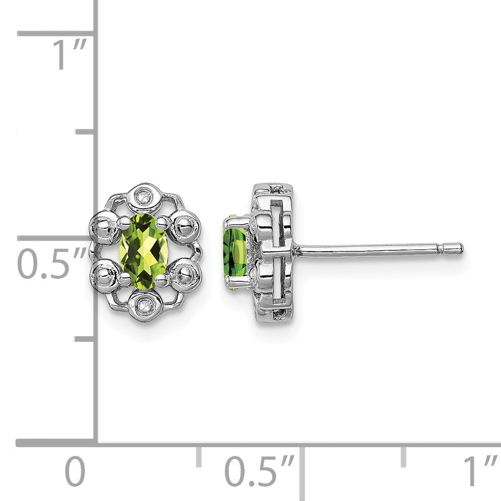 Sterling Silver Rhodium-plated Peridot & Diam. Earrings