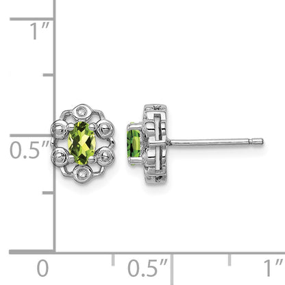 Sterling Silver Rhodium-plated Peridot & Diam. Earrings