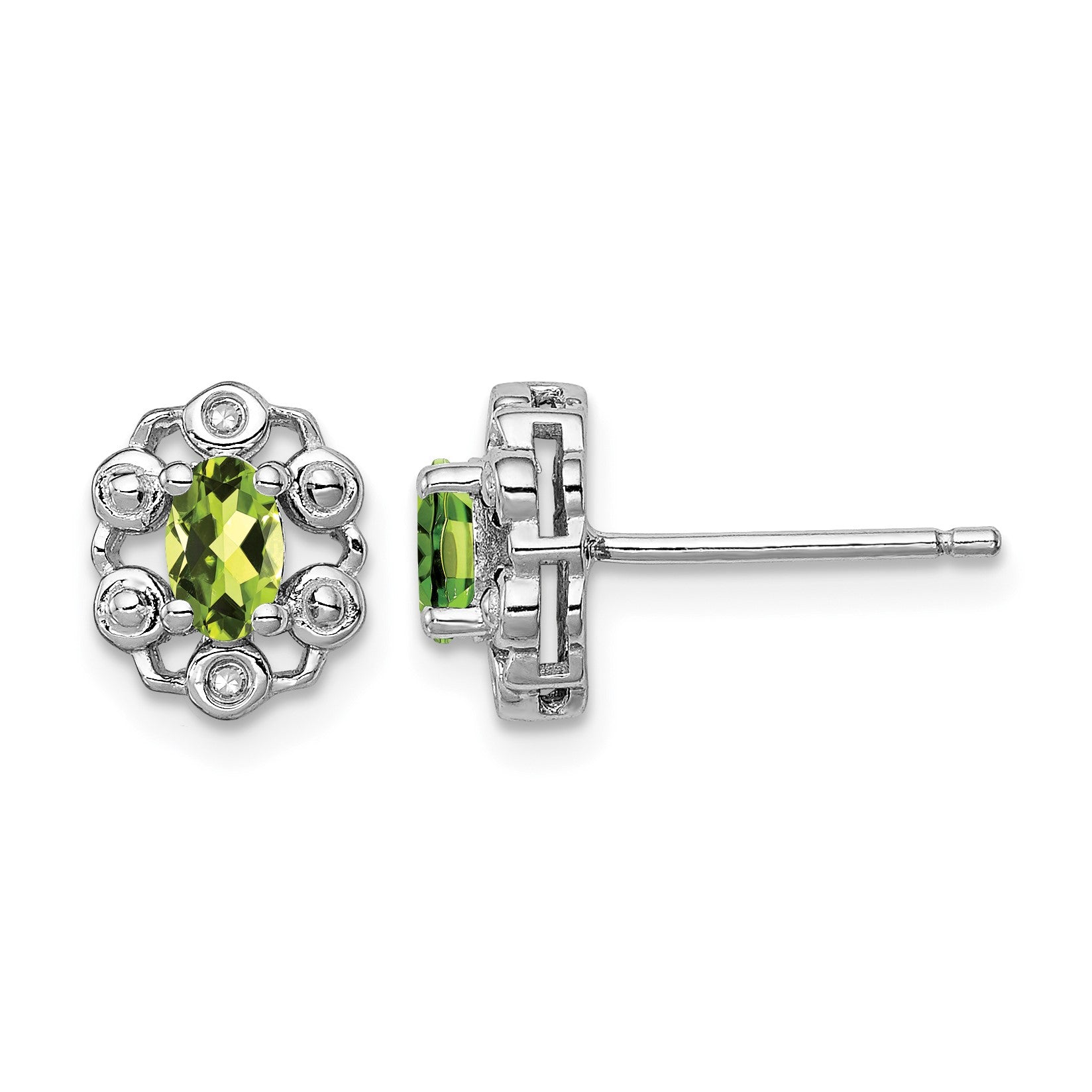 Sterling Silver Rhodium-plated Peridot & Diam. Earrings