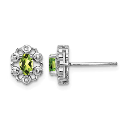 Sterling Silver Rhodium-plated Peridot & Diam. Earrings