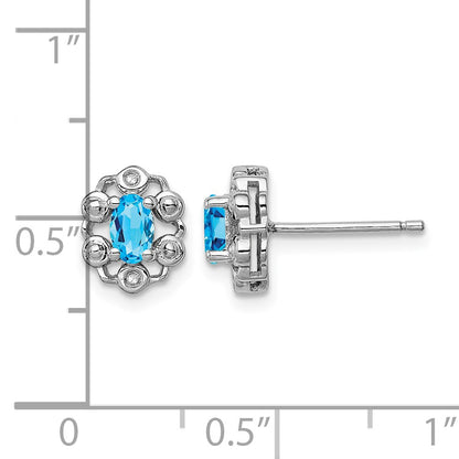 Sterling Silver Rhodium-plated Light Swiss Blue Topaz & Diam. Earrings
