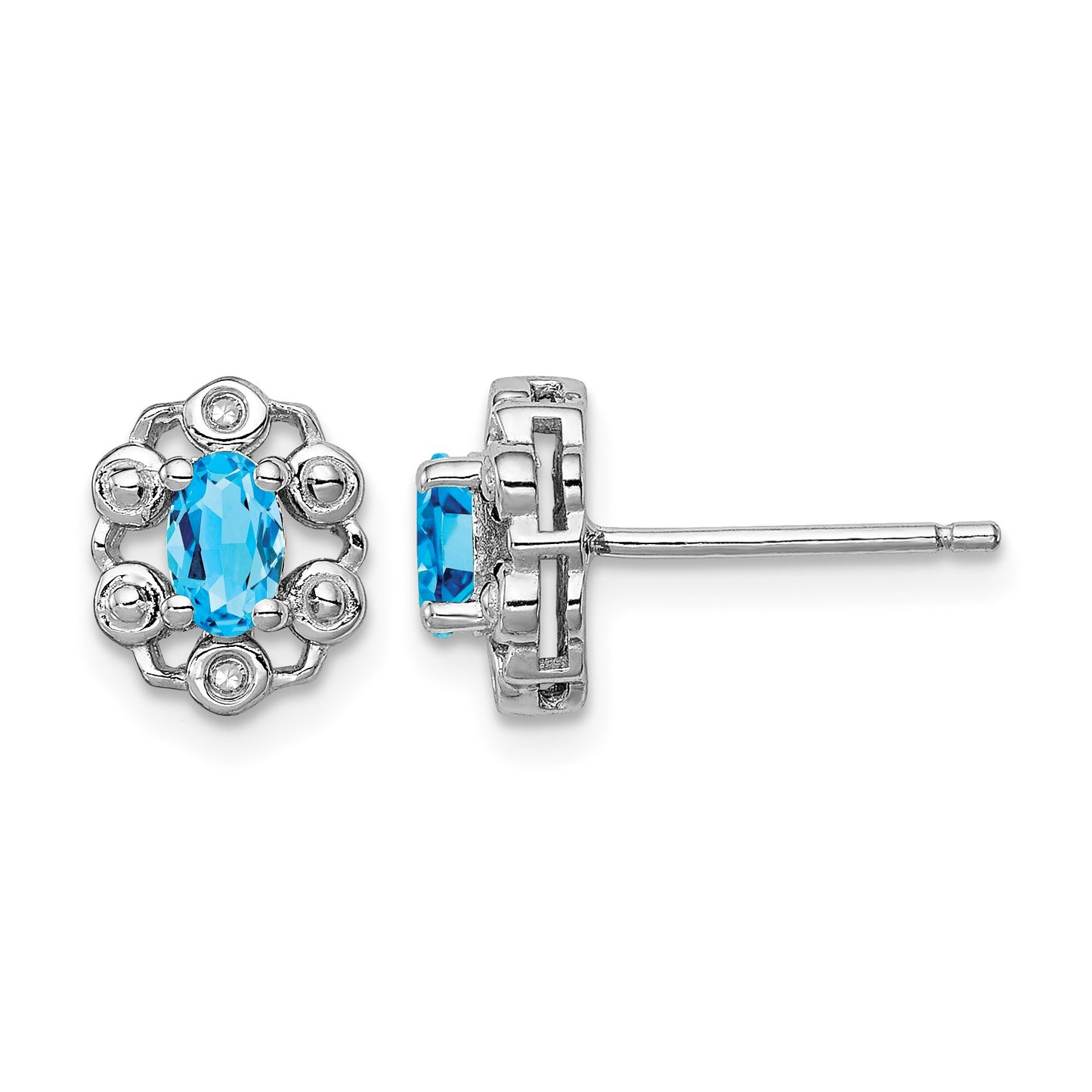 Sterling Silver Rhodium-plated Light Swiss Blue Topaz & Diam. Earrings