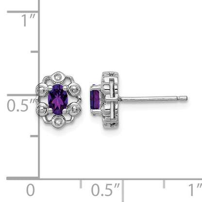 Sterling Silver Rhodium-plated Amethyst & Diam. Earrings