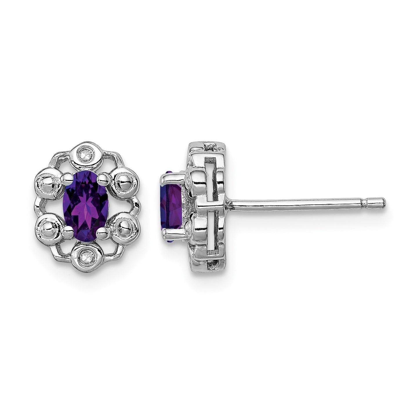 Sterling Silver Rhodium-plated Amethyst & Diam. Earrings