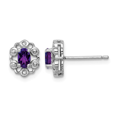 Sterling Silver Rhodium-plated Amethyst & Diam. Earrings
