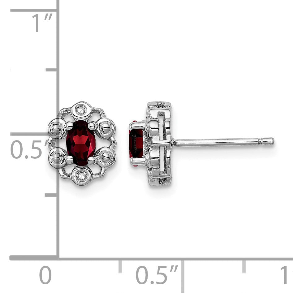 Sterling Silver Rhodium-plated Garnet & Diam. Earrings