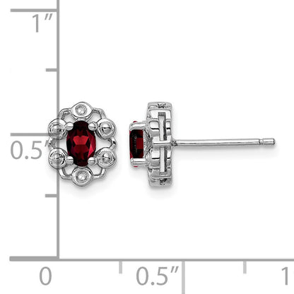 Sterling Silver Rhodium-plated Garnet & Diam. Earrings