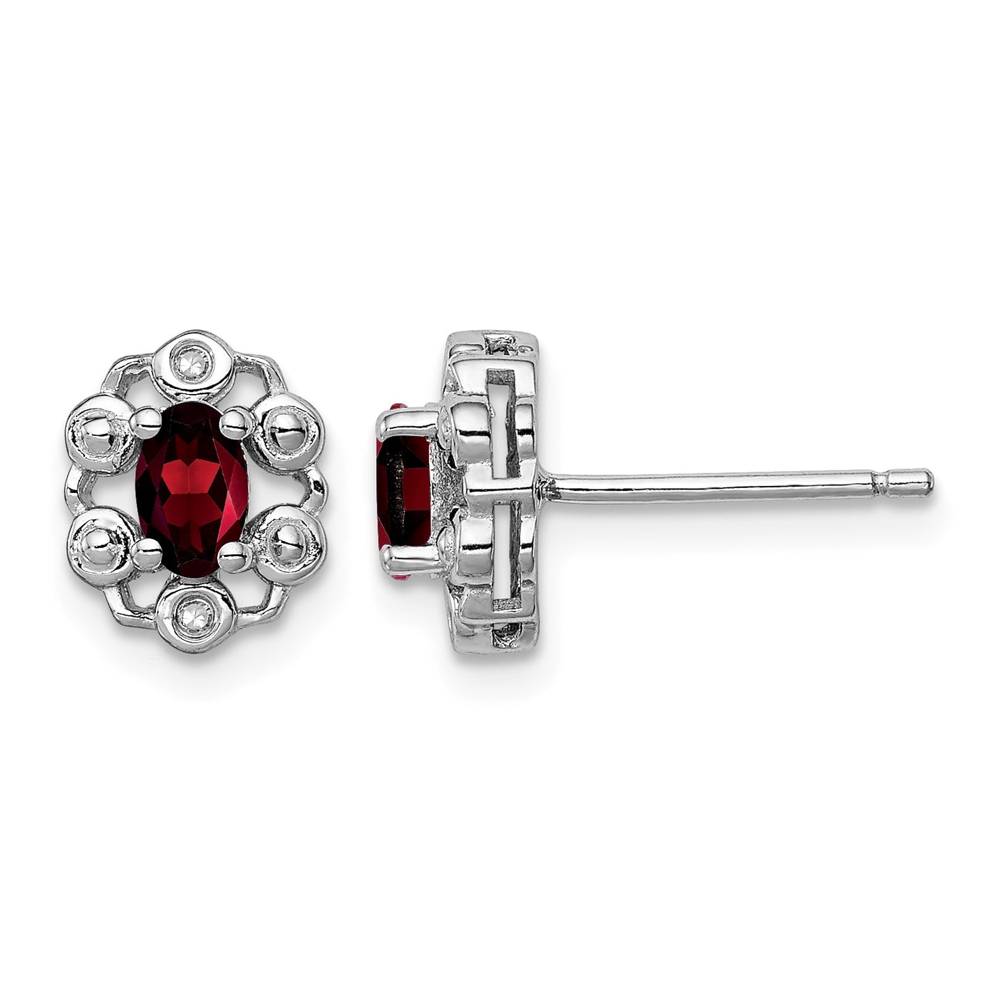 Sterling Silver Rhodium-plated Garnet & Diam. Earrings
