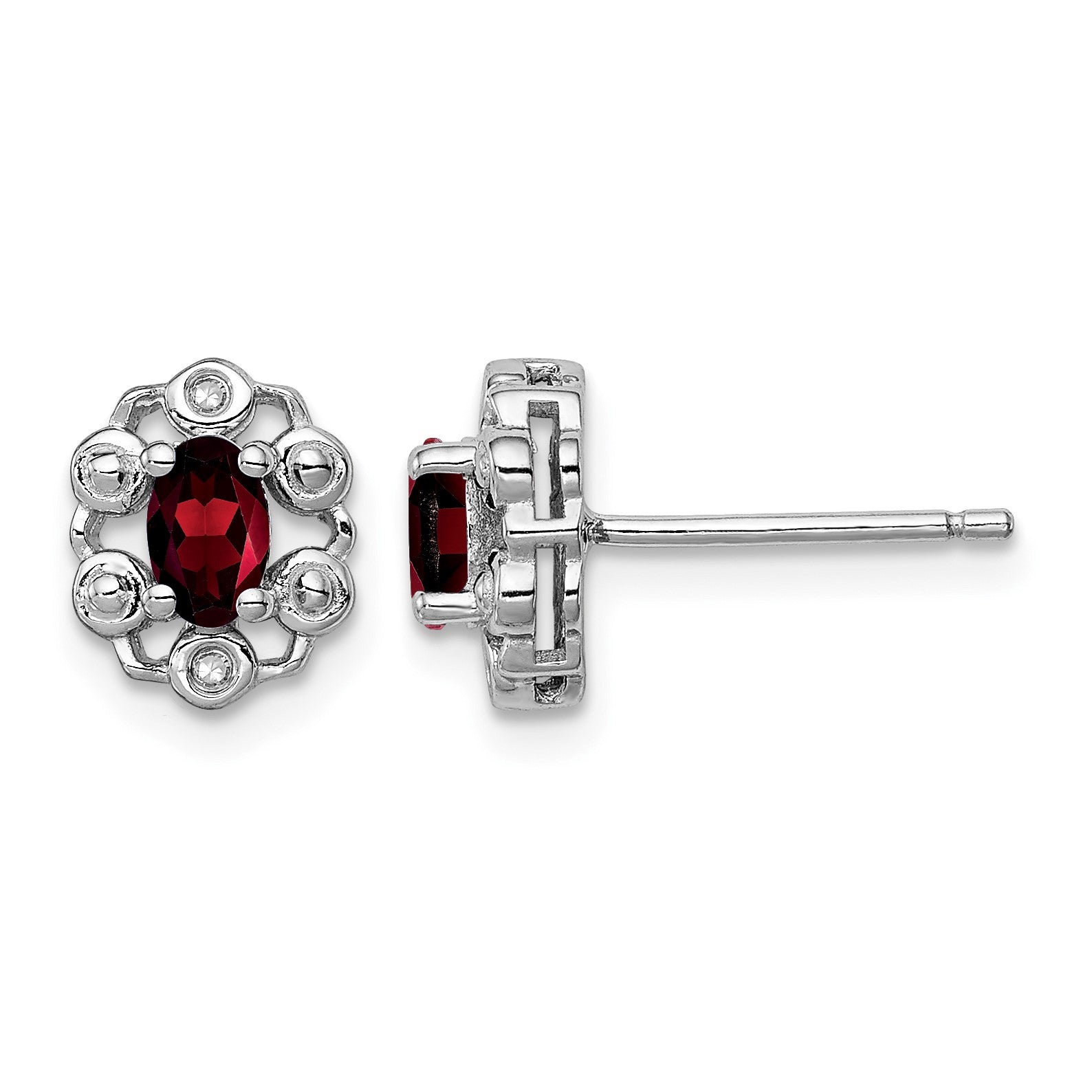 Sterling Silver Rhodium-plated Garnet & Diam. Earrings