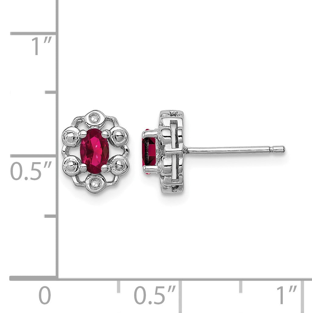 Sterling Silver Rhodium-plated Created Ruby & Diam. Earrings