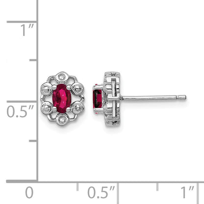 Sterling Silver Rhodium-plated Created Ruby & Diam. Earrings