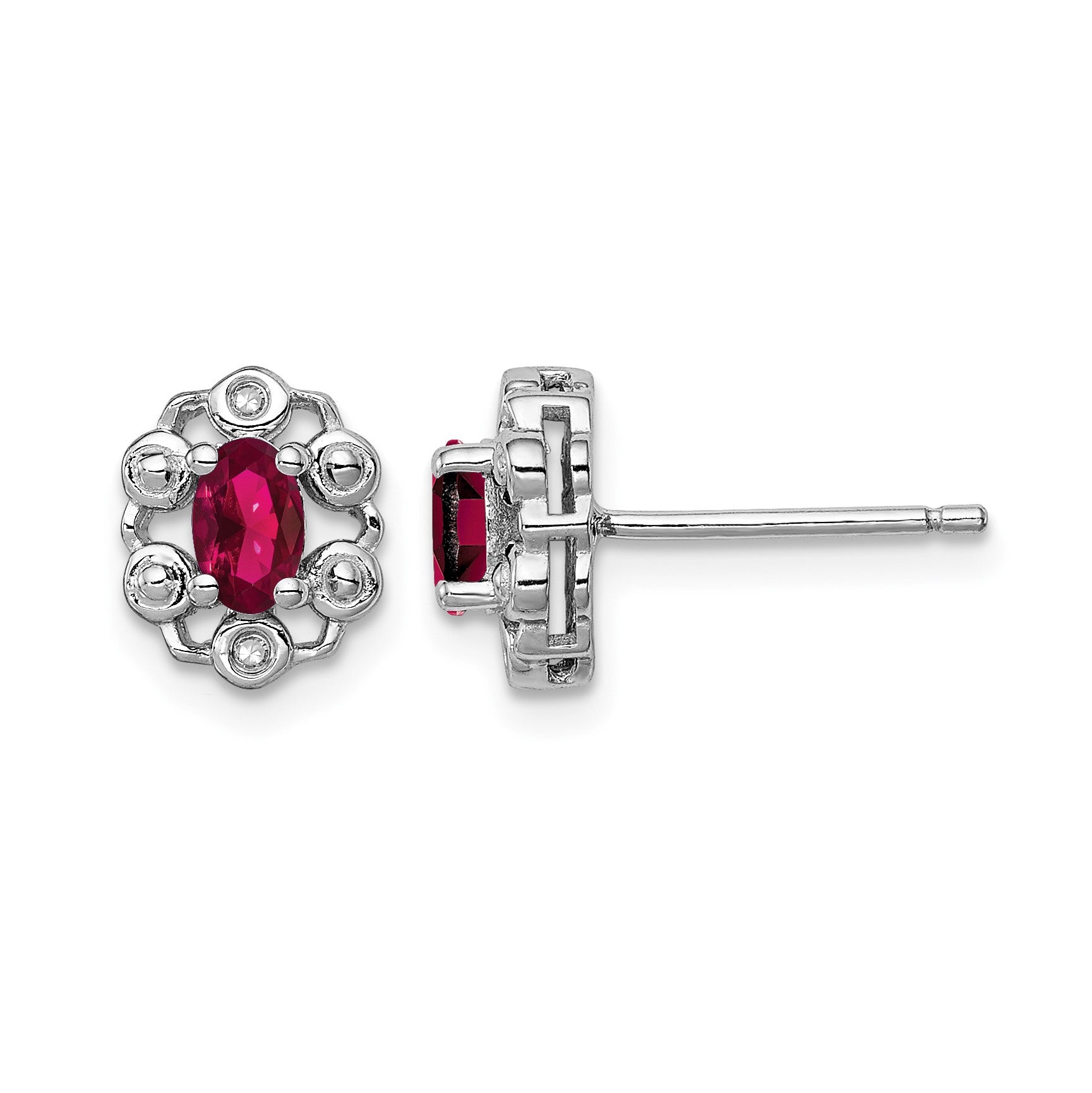 Sterling Silver Rhodium-plated Created Ruby & Diam. Earrings