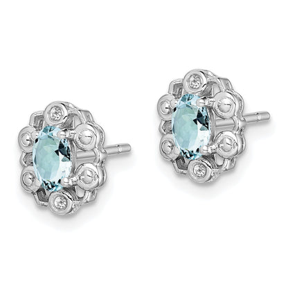 Sterling Silver Rhodium-plated Aquamarine & Diam. Earrings