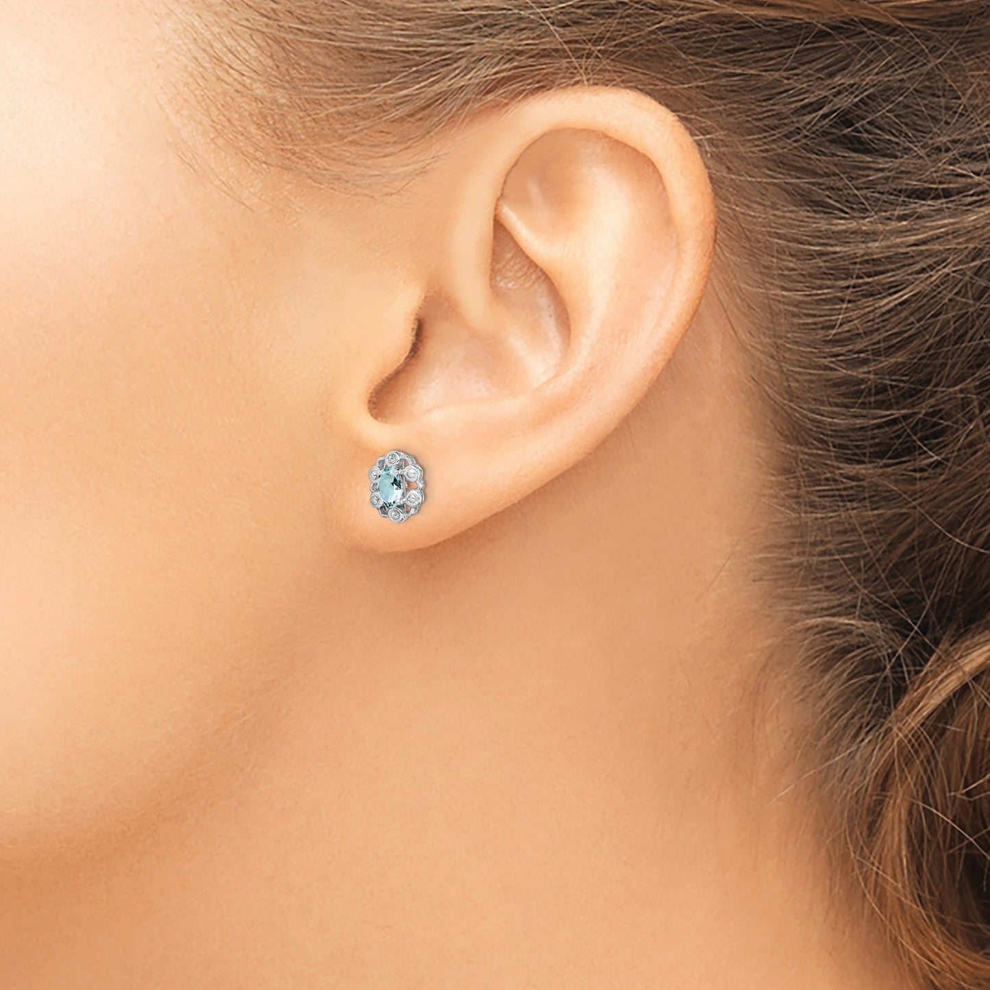 Sterling Silver Rhodium-plated Aquamarine & Diam. Earrings